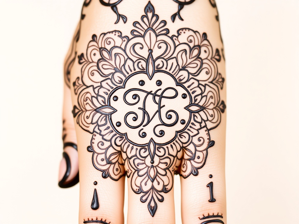 Bridal Back Side Mehndi with Couple Initials