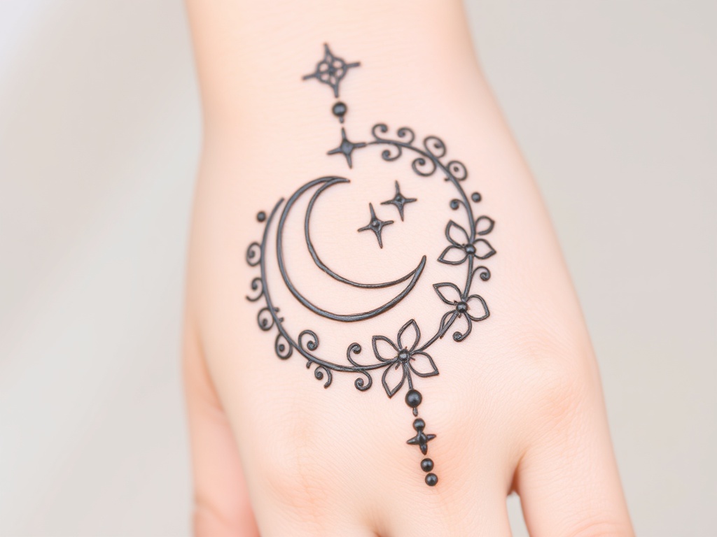 Eid Special Simple Mehndi with Moon Motif