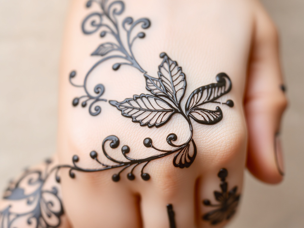 Half Hand Arabic Mehndi with Shaded Leaves