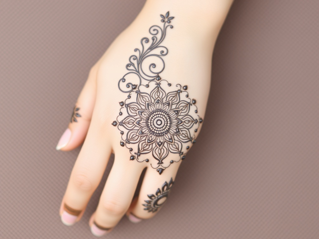 Left Hand Back Mehndi with Mandala Focus
