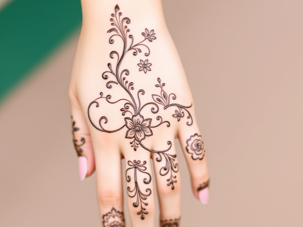 Left Hand Back Side Mehndi Design with Vines