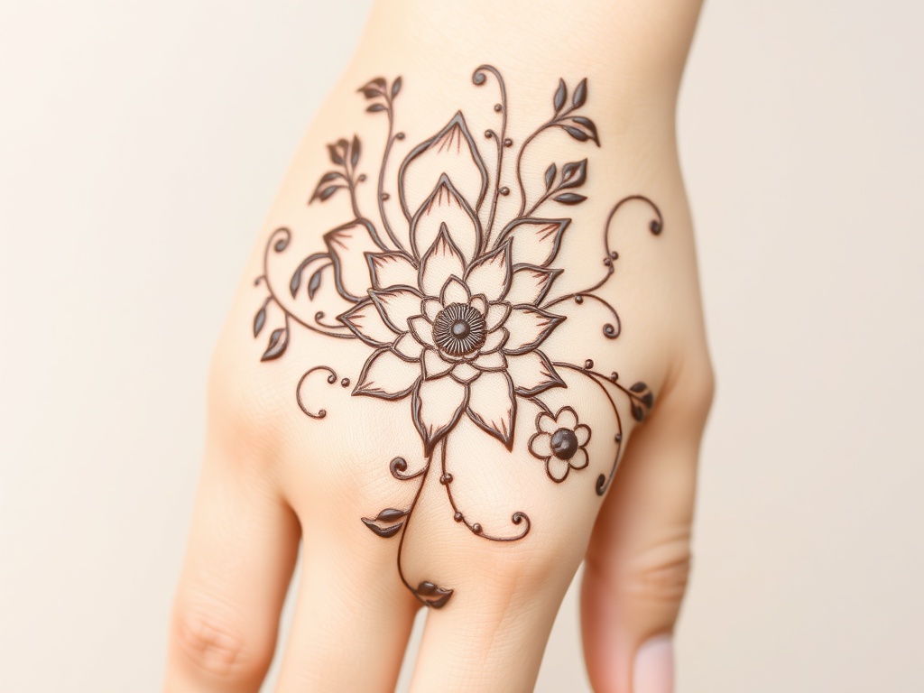 Lotus-Inspired Floral Mehndi Back Side