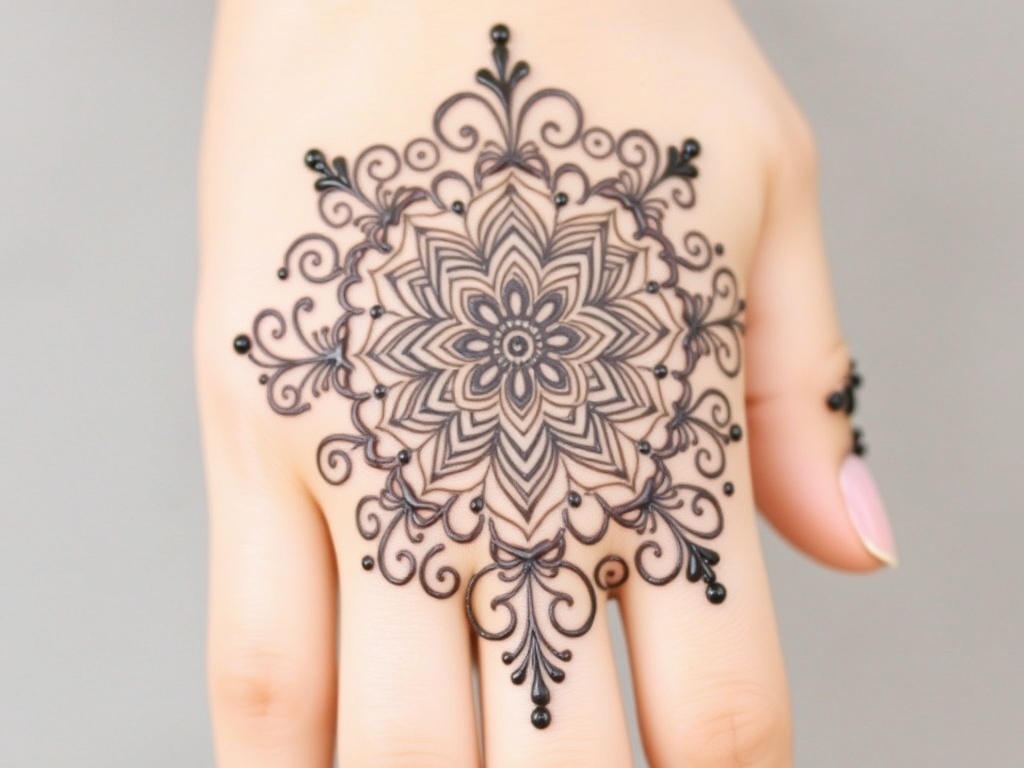 Mandala-Centered Half-Hand Mehndi Art
