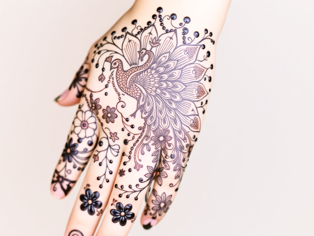 Peacock and Flower Full Hand Mehndi 2025