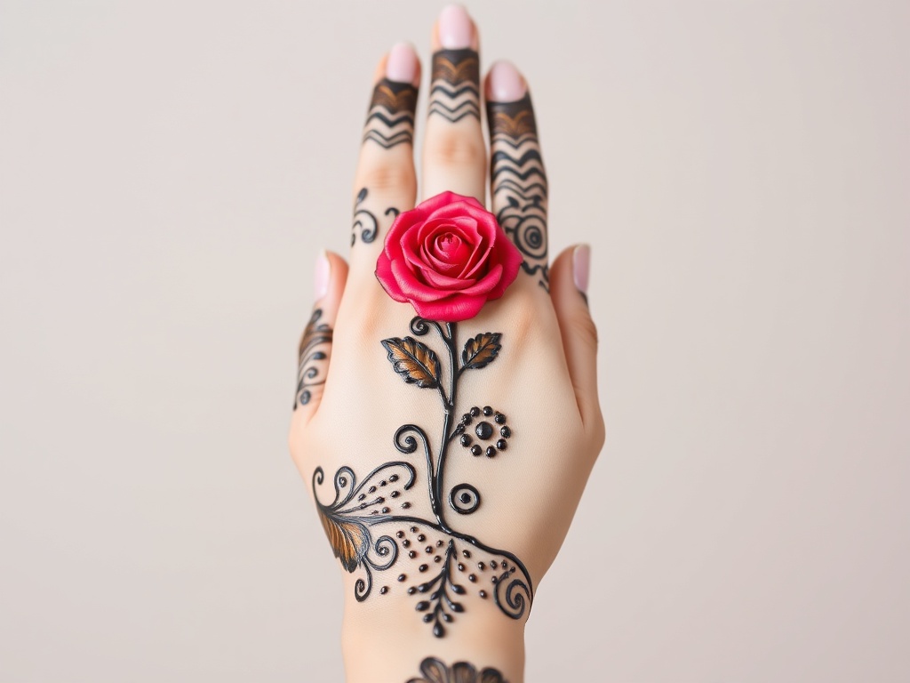 Single Rose Motif with Stem Extension