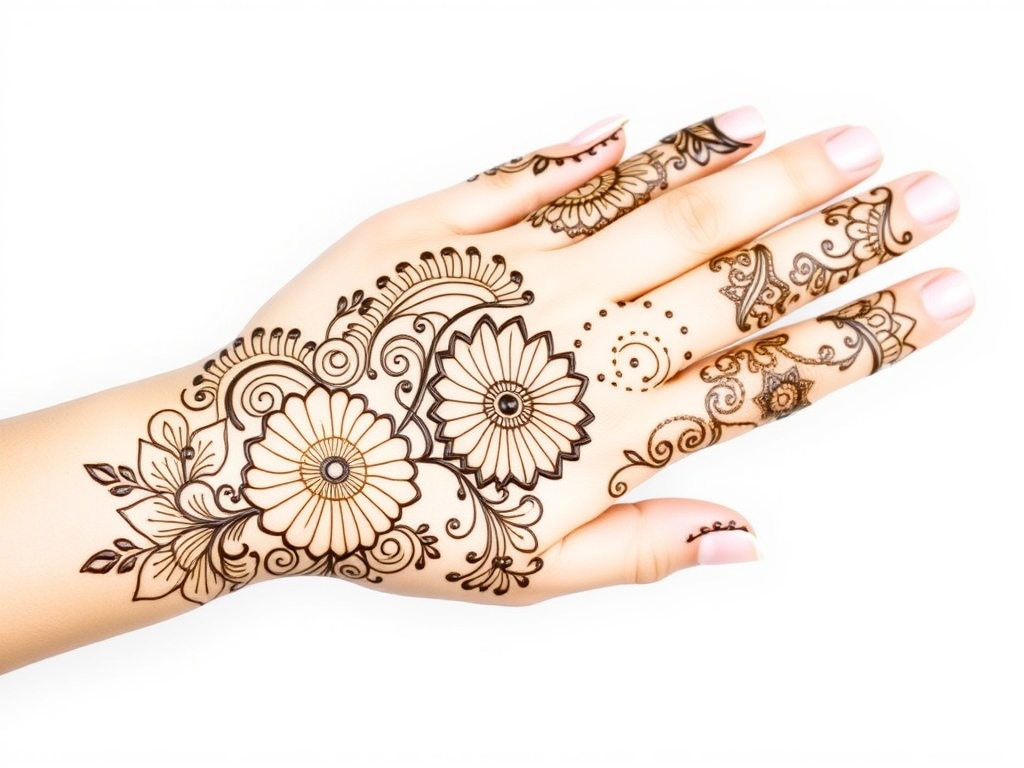 Stylish One Side Mehndi Design with Negative Space