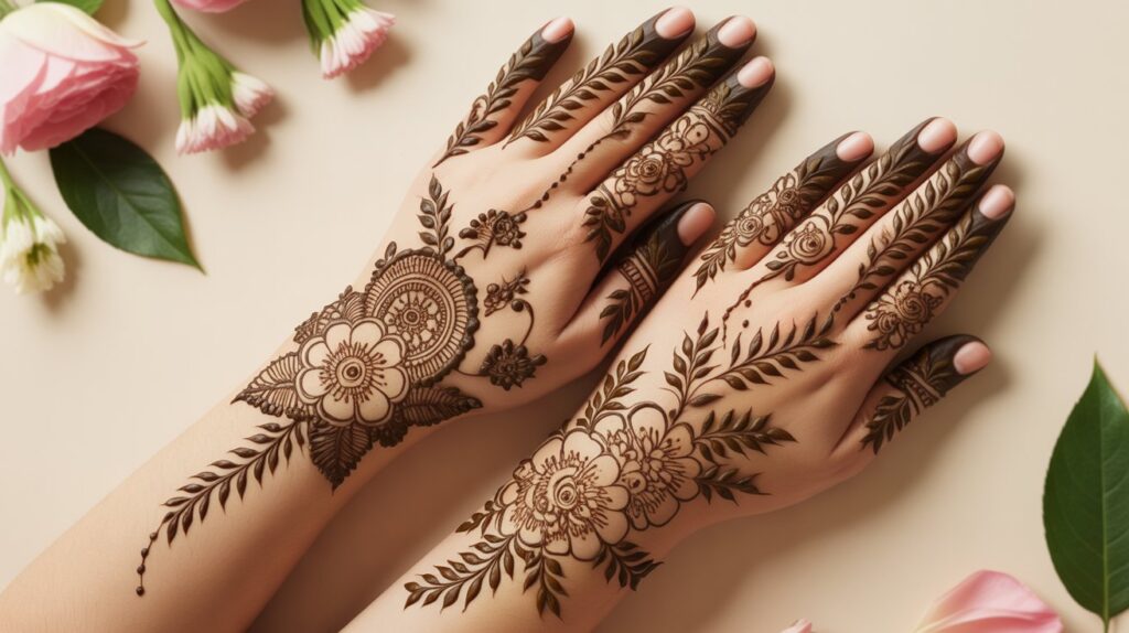 Floral and Leaf Back Side Mehndi Design